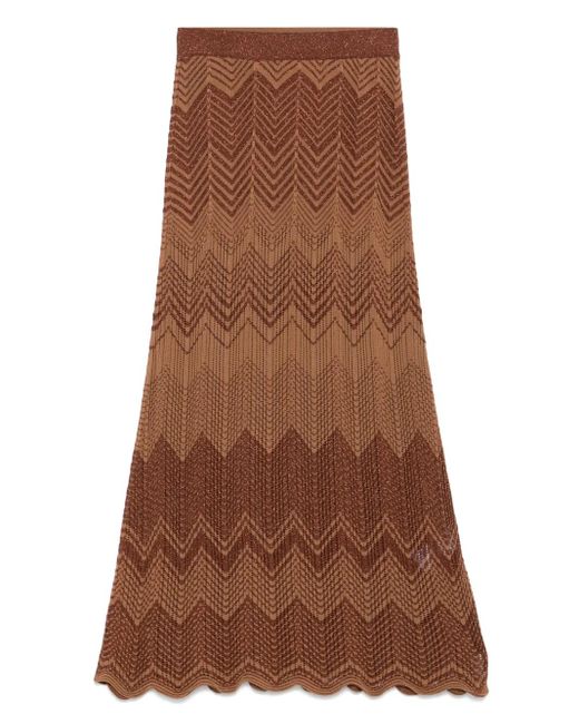 Akep Brown Chevron-Knit Maxi Skirt