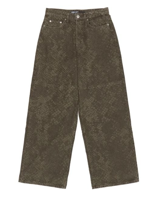 Bimba Y Lola Green Snakeskin-Pattern Jeans