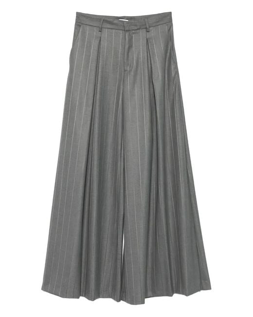ANDAMANE Gray Pinstripe-Pleated Trousers