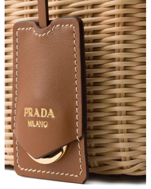 Prada Natural Small Wicker And Canvas Tote Bag