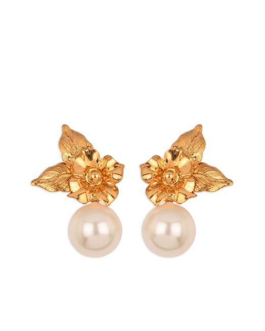 Jennifer Behr Metallic Rici Flower Pearl Earrings