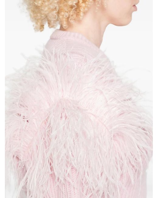 Blumarine Pink Gerippter Pullover mit Federdetail