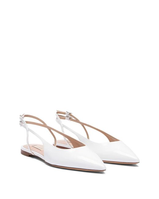 Casadei White Dancer Ankle Strap Flat Pumps