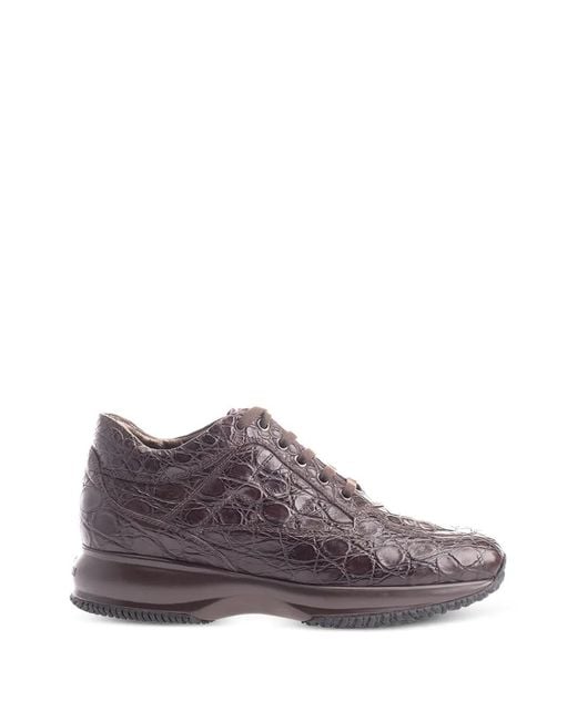 Hogan Purple Crocodile-Effect Leather Sneakers