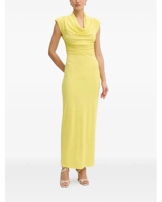 Fracomina Yellow Cowl-Neck Open-Back Maxi Dress