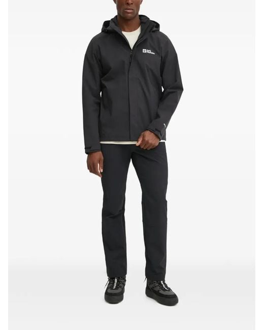 Jack Wolfskin Black Logo Hooded Performance Jacket for men