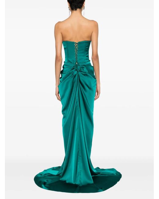 Ana Radu Green Corset-Style Satin Gown