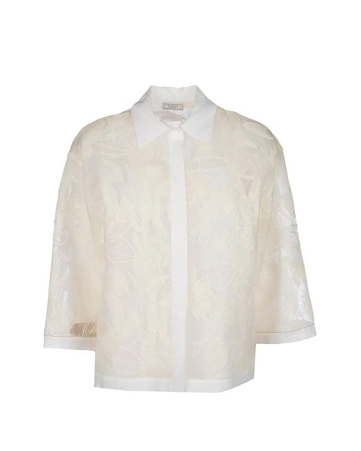 Peserico White Sequin-Embellished Embroidered Shirt