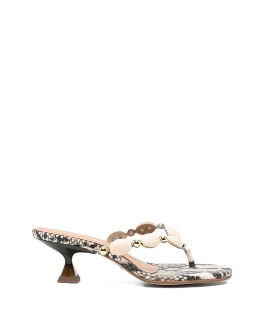 Pedro Miralles White Snake-Effect Bead-Embellished Sandals