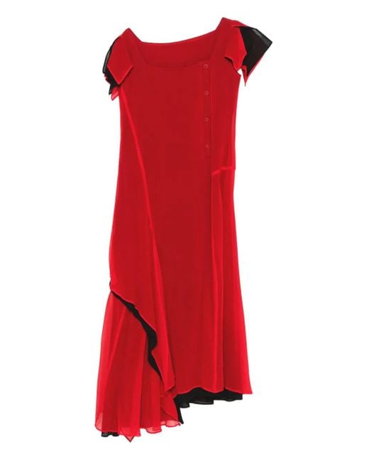 Vestido drapeado con cuello cuadrado Yohji Yamamoto de color Red