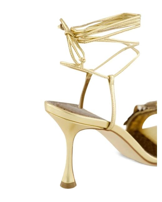 Manolo Blahnik Metallic Flower-Embellished High-Heel Sandals