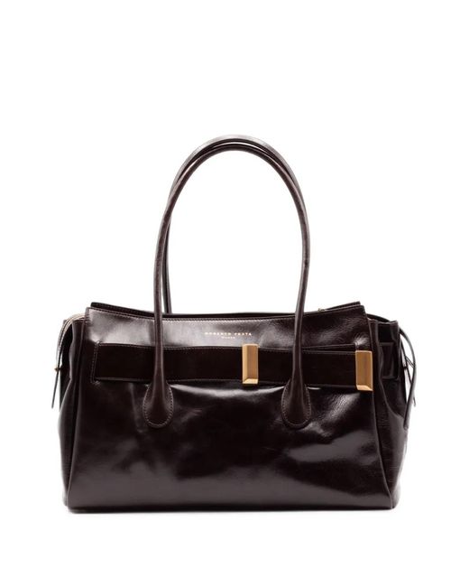Roberto Festa Black Emeralda Glossy Leather Tote Bag