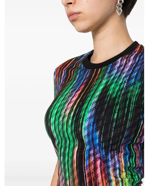 Just Cavalli Green All-Over Logo-Print Cropped Top