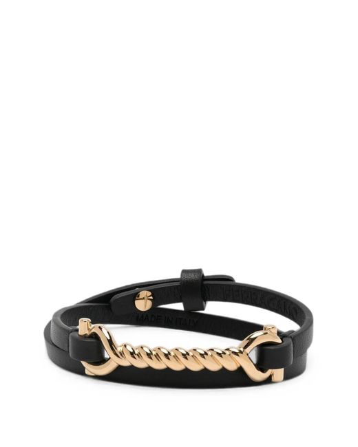 Ferragamo Black Twisted Gancini-Plaque Buckle Bracelet