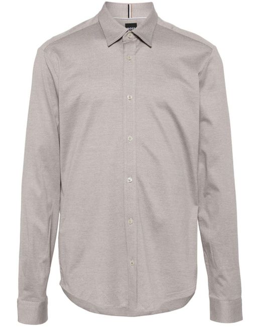 Boss Gray Geometric-Pattern Cotton Shirt for men