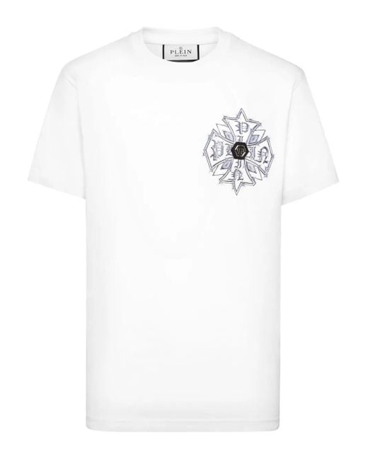 Philipp Plein White Logo-Appliqué T-Shirt for men