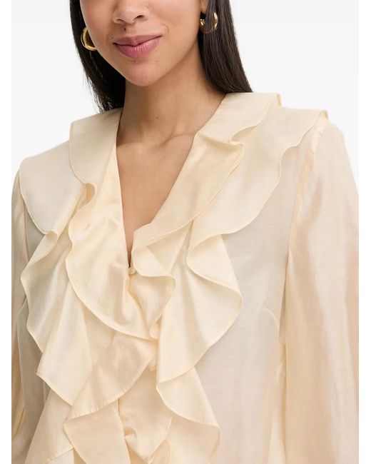 Twinset Natural Ruffled Long-Sleeve Blouse