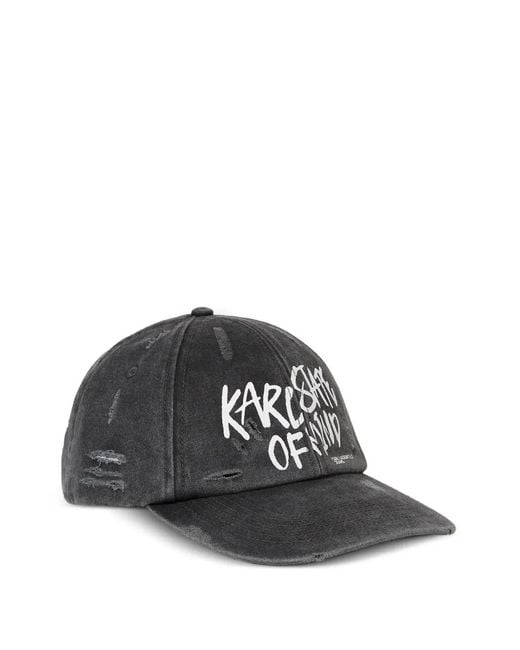 Karl Lagerfeld Black Washed Distressed-Effect Baseball Cap