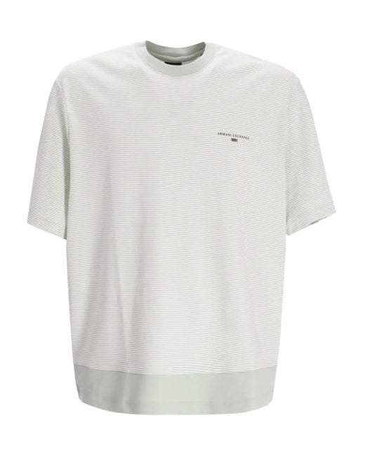 ARMANI EXCHANGE White Striped-Pattern Logo-Print T-Shirt for men