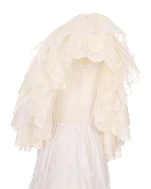 Chloé White Ruffled Lace-Embroidered Maxi Dress
