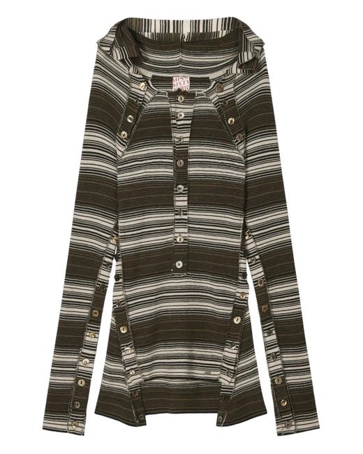 Miss Sixty Green Hooded Striped Button Top