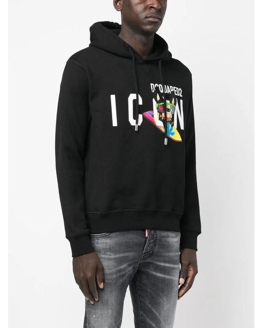 DSquared² Black Logo-Print Drawstring Hoodie for men