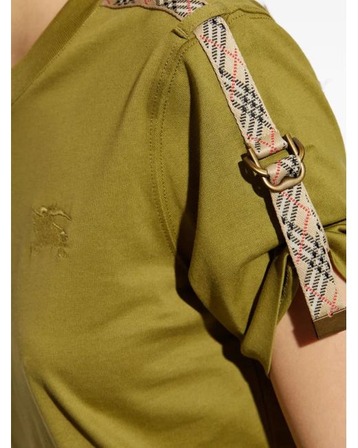 Camiseta de algodón con detalle de tira Burberry de color Green