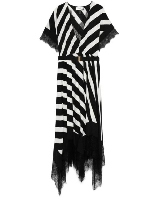 Nissa Black Striped Midi Dress