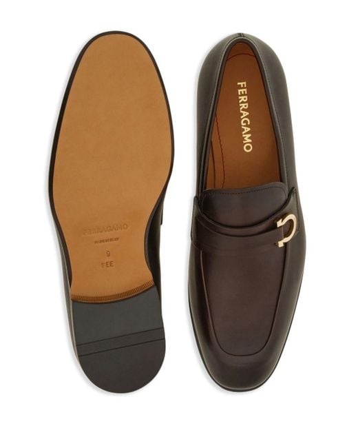 Ferragamo Brown Gancini Leather Loafers for men