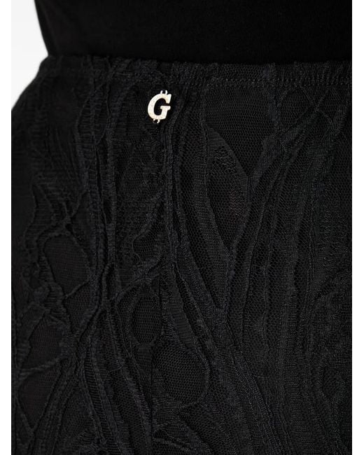 Guess Black Asymmetric Lace-Overlay Skirt