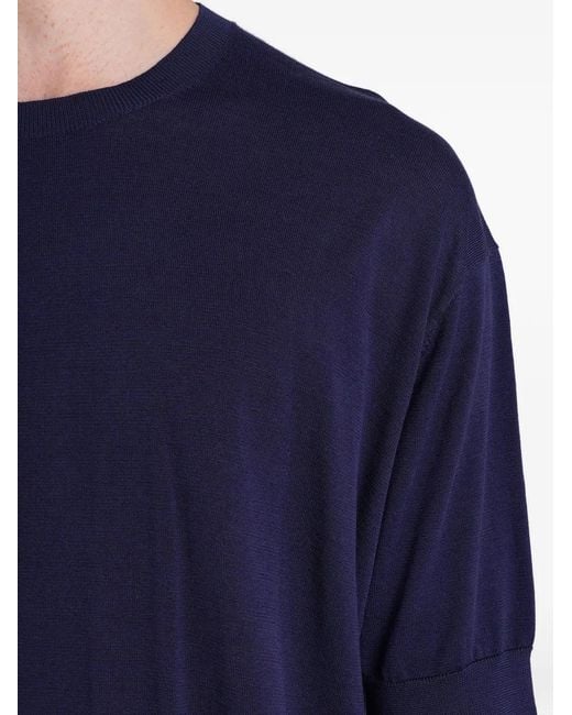 Grayed Blue Ribbed-Trim Short-Sleeve T-Shirt for men