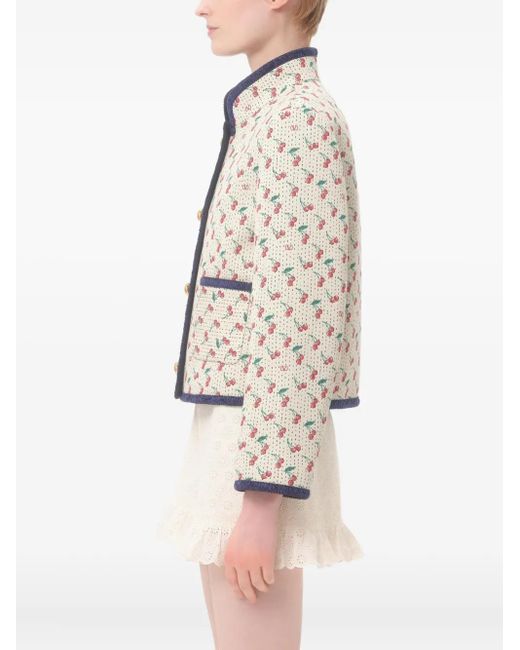 Valentino Garavani White Padded Caban With Cherryfic-Print Jacquard