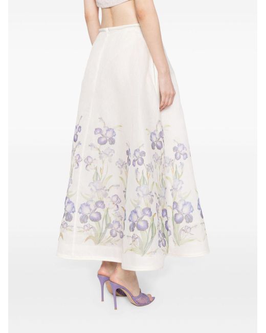 Zimmermann White Natura Floral-Print Organza Maxi Skirt