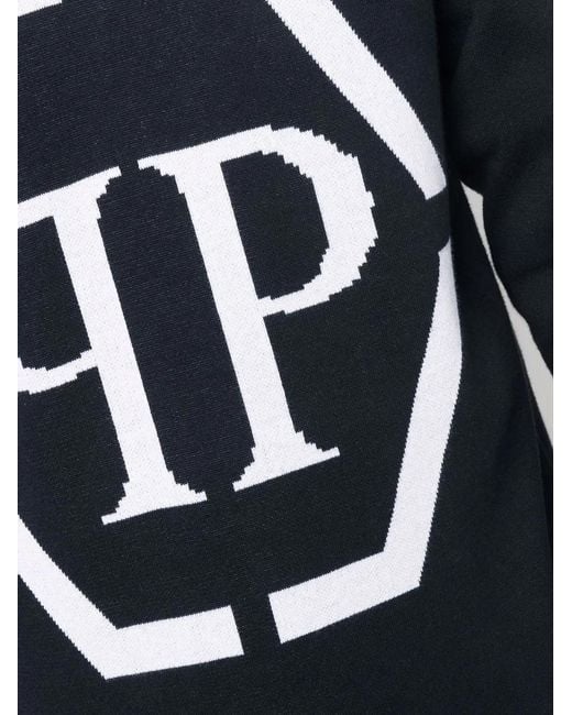 Philipp Plein Blue Intarsia-Logo Crewneck Sweater for men
