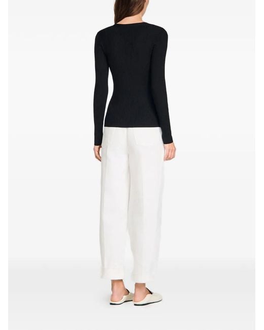 Sandro Black Ribbed Button Cardigan