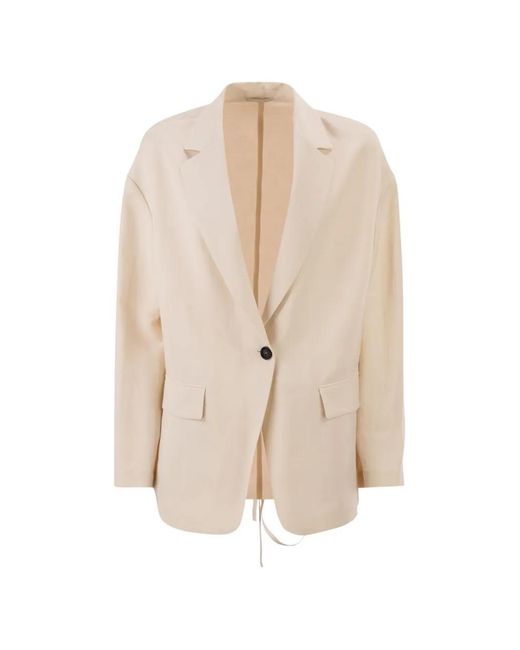 Brunello Cucinelli White Blazer À Taille Ceinturée