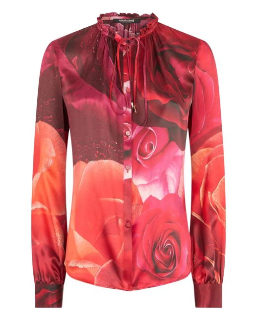 Roberto Cavalli Red Seidenhemd mit Blumen-Print