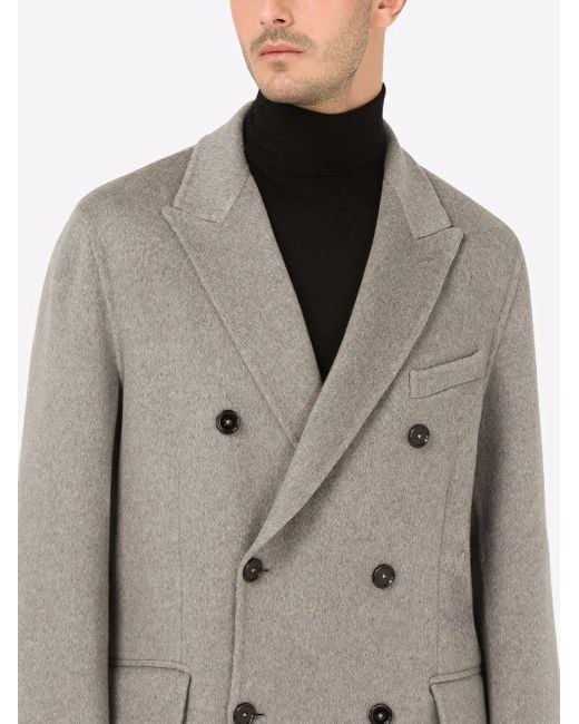 Dolce & Gabbana Gray Double-Breasted Cashmere Coat for men