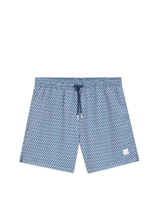 Boss Blue Micro-Print Swim Shorts With Logo Badge for men