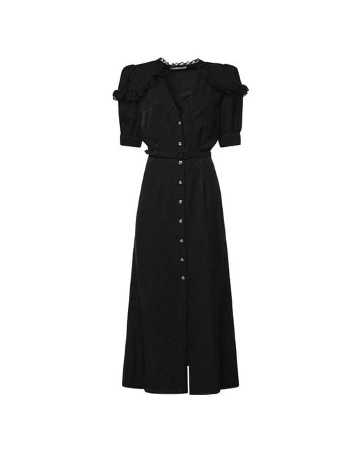Alessandra Rich Black Ruffled Silk-Jacquard Midi Dress
