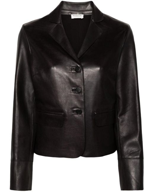 P.A.R.O.S.H. Black Single-breasted Cropped Leather Blazer