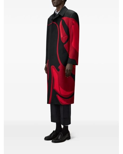 Thom Browne Red Cavalry-Twill Lobster Overcoat for men