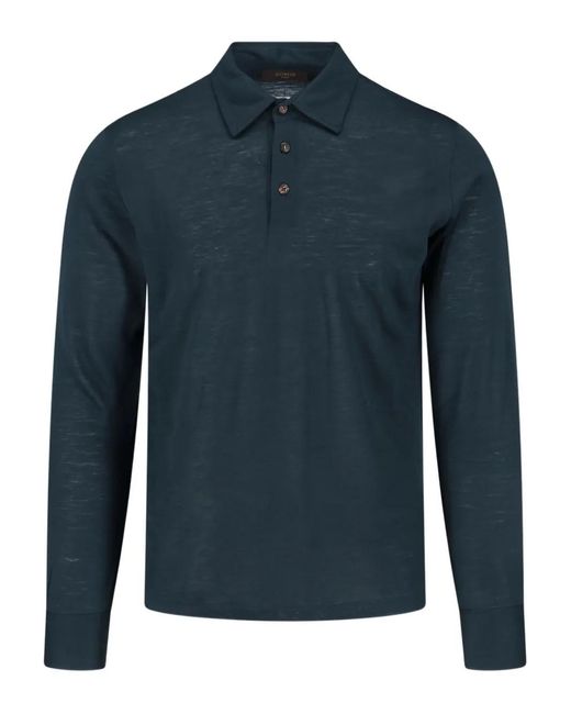 Zanone Blue Buttoned Virgin-Wool Polo Shirt for men