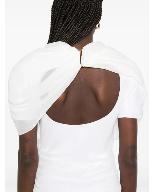Jacquemus White Castagna Cutout Draped Chiffon Mini Dress