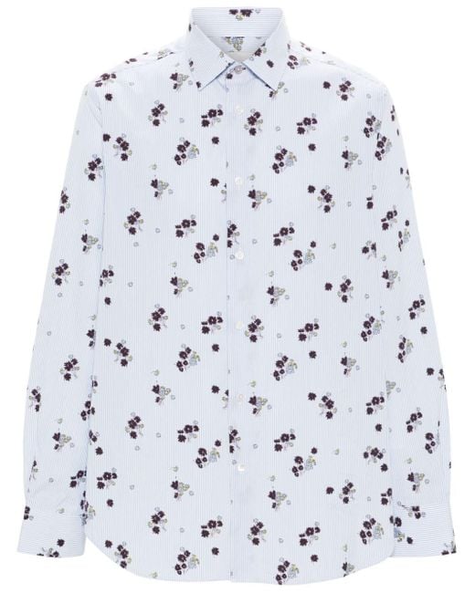 Paul Smith Gray Floral-print Striped Cotton Shirt for men