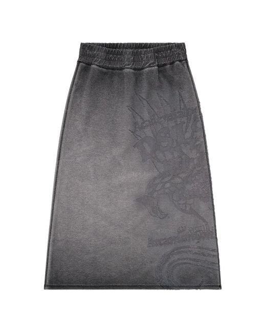 DIESEL Gray Fleece Midi Skirt With Dévoré Print