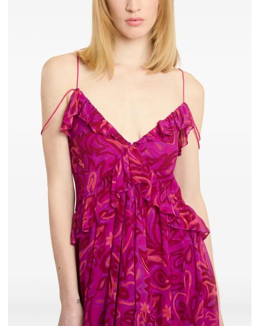 Cinq À Sept Purple Paisley-Print Ruffled Maxi Dress