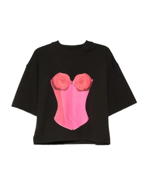 Hamza Belle ローズコルセット Tシャツ Black