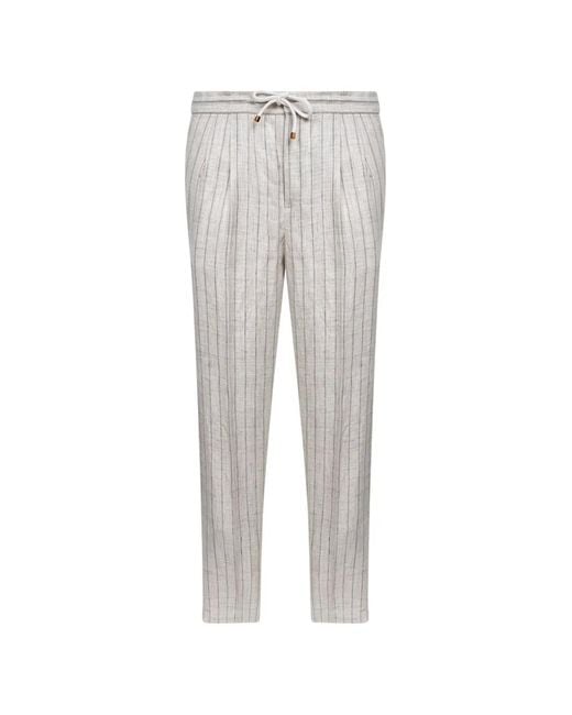 Brunello Cucinelli Gray Drawstring Pleated Trousers for men