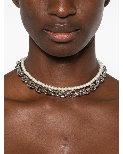 Simone Rocha Metallic Pearl & Chain Necklace With Encased Pearl Flower